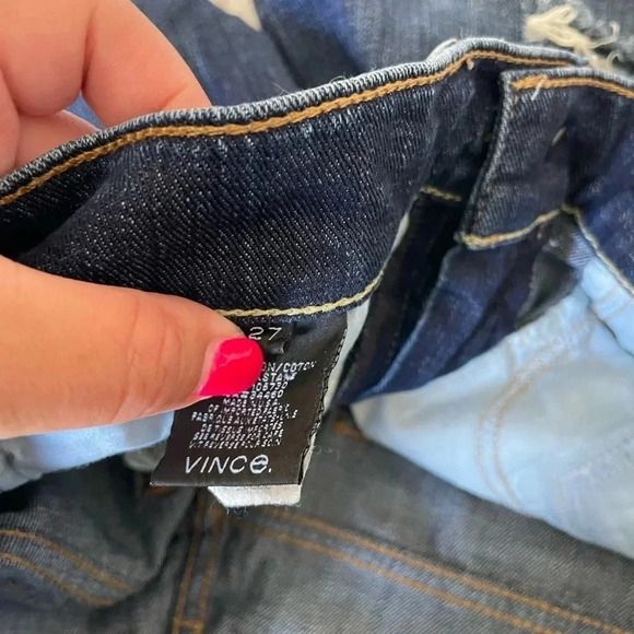 Vince 5 pocket relaxed rolled in destructed dark crimson distressed denim - Picture 8 of 12